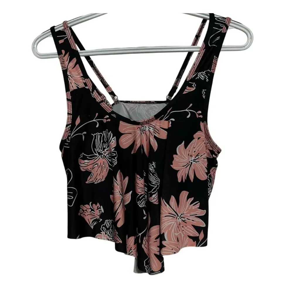 Unknown Brand‎ Women's Black Peachy Pink Swim Wear Top Adjustable Straps Size L